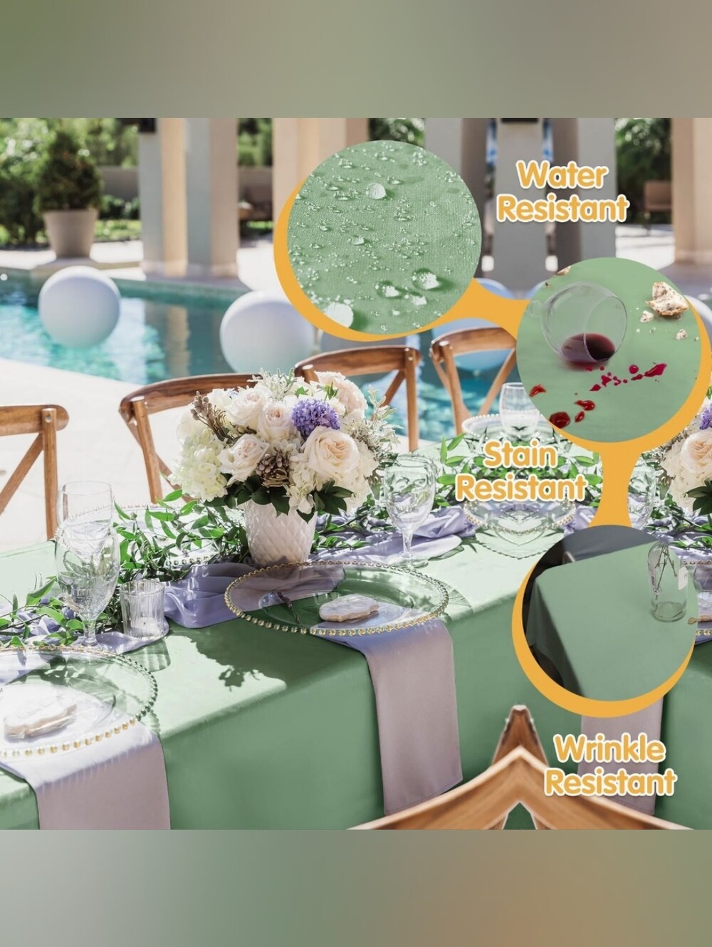 Tablecloth 90x156 Inch, Water-Resistant Sage Green